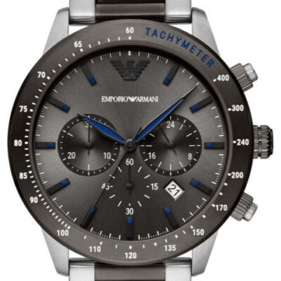 Emporio Armani Chronograph Grey Dial Two Tone Steel Strap Watch For Men - AR11391